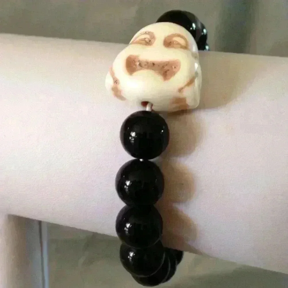 Restocked*Carved Buddha Head And Black Stone Beads